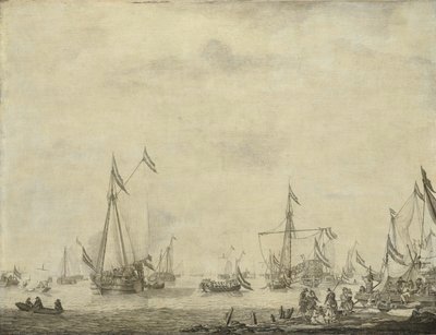 Royal Yacht and State Yacht Seil fra Moerdijk med Charles II, konge av England, om bord, 1660 av Willem van de Velde (I)