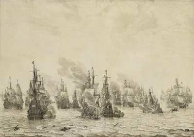 Slaget ved Livorno (Leghorn) Sjøslaget ved Livorno, 14. mars 1653: episode fra den første anglo-nederlandske krigen (1652-54) av Willem van de Velde (I)
