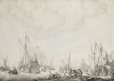 Royal and State Yachts, muligens ankomsten til Charles II av England ved Moerdijk, 1660 av Willem van de Velde (I)