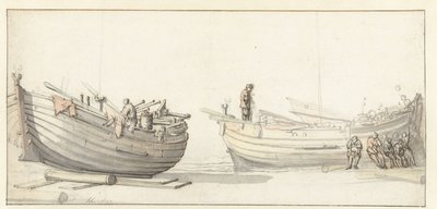Studie av to fiskebåter med figurer av Willem van de Velde (II) (attributed to)