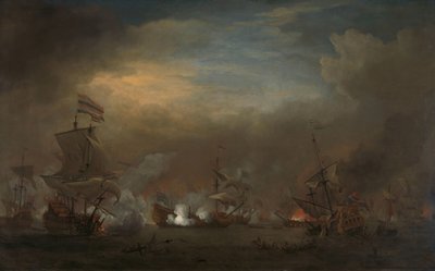 Møte under slaget ved Kijkduin Sjøslag mellom Cornelis Tromp på Gouden Leeuw og Sir Edward Spragg om kongeprinsen under slaget ved Kijkduin (slaget ved Texel), 21. august 1673: episode fra den tredje anglo-nederlandske krigen av Willem van de Velde (II)