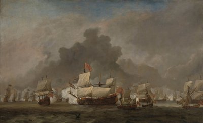 Sjøslag mellom Michiel Adriaensz de Ruyter og hertugen av York på den kongelige prins under slaget ved Solebay, 7. juni 1672: episode fra den tredje anglo-nederlandske krigen av Willem van de Velde (II)