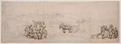 Dunescene med bondefigurer av Willem van de Velde