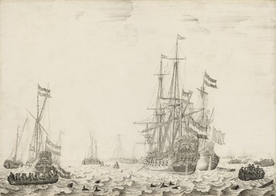 Hollandske skip nær kysten, tidlig på 1650-tallet. av Willem van de Velde I