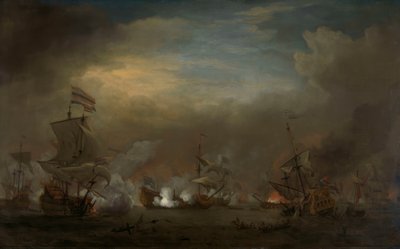 Natt sjøslag mellom Cornelis Tromp på Gouden Leeuw og Sir Edward Spragge på Royal Prince av Willem van de Velde the Younger