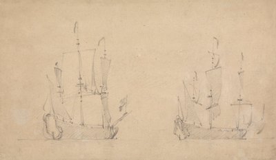 Styrbord kvart visning av et flaggskip i lett luft og lignende visning av et annet av Willem van de Velde the Younger