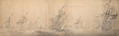 Nederlandsk flåte som slår opp kysten utenfor Nordfrisiske øyer 9 [OS] / 19. oktober 1658 av Willem van de the Elder Velde