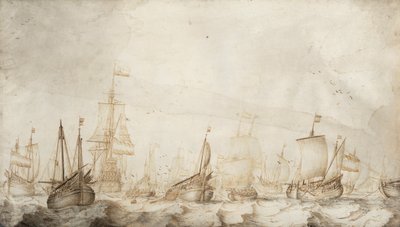 Nederlandske sildefiskefartøy i Nordsjøen. Blekk- og vasketegning (27,4 x 47,6 cm) av William van de Velde den eldre (ca. 1611–1693), cirka 1650. av Willem van de the Elder Velde