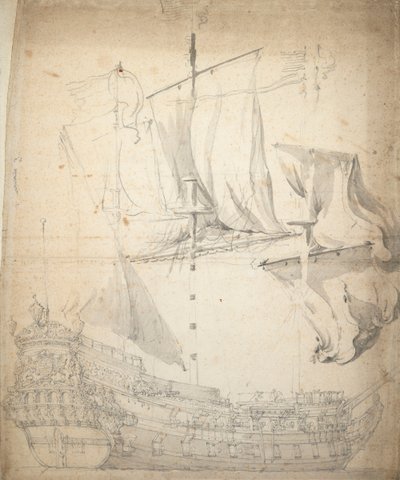 Portrett av #39;Kampveere#39; (), ca. 1664 (offset, grafitt, gråvasket) av Willem van de the Elder Velde