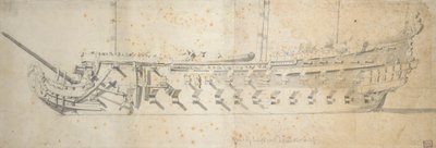 Portrett av «Royal Thérèse» (), et skip med 70 til 80 kanoner bygget som «Paris» i 1670, omdøpt i 1671 og kondemnert i 1690 av Willem van de the Elder Velde