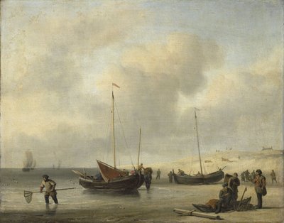 Fiskebåter på land av Willem van de the Younger Velde