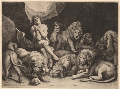Daniel i Løvenes hule av Willem van der Leeuw after Sir Peter Paul Rubens