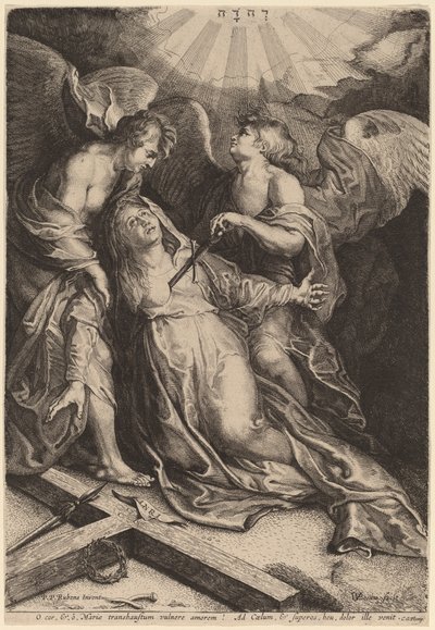 Mater Dolorosa knelende, støttet av to engler av Willem van der Leeuw after Sir Peter Paul Rubens