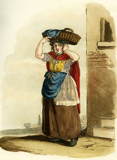 Fiskeselger, England. Engelsk gravering av William (after) Alexander