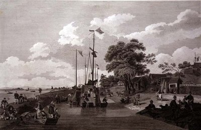 Utsikt over innsjøen Pao-Yng der den er adskilt fra Canal Grande av en jordvoll, gravert av William (1747-1810) og Elizabeth Ellis, pub. av G. Nicol av William (after) Alexander