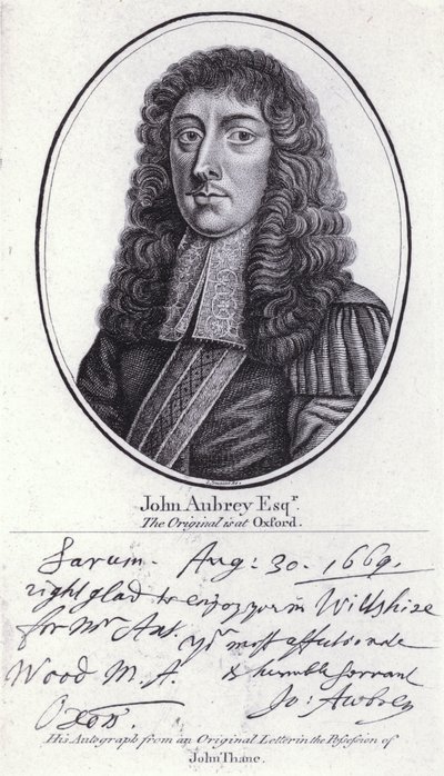 John Aubrey , engelsk antikvar, naturfilosof og forfatter (gravering) av William (after) Faithorne