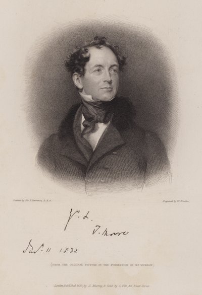 Thomas Moore , irsk poet og biograf av Lord Byron (gravering) av William (after) Finden