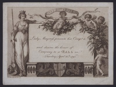 Invitasjon fra Lady Mayoress i London til ball i Mansion House av William (after) Hamilton