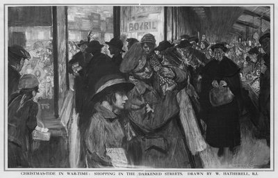 Juletid i krigstid: Shopping på de mørke gatene (litho) av William (after) Hatherell