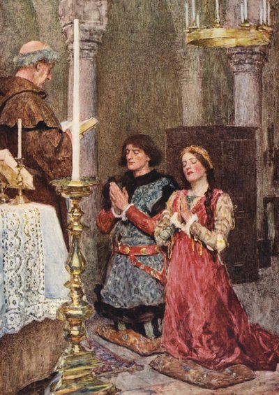 Shakespeares Romeo og Julie: Akt II, Scene VI (fargelitografi) av William (after) Hatherell