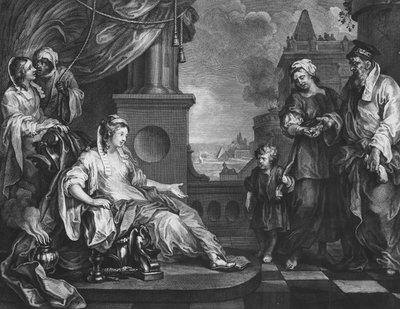 Moses brakt til Faraos datter, ca. 1752 (gravering) av William (after) Hogarth