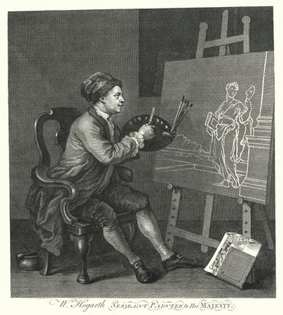 Selvportrett av den engelske kunstneren William Hogarth (gravering) av William (after) Hogarth
