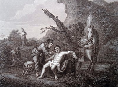 Den barmhjertige samaritan av William (after) Hogarth