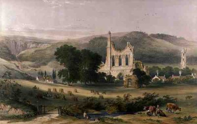 Byland Abbey fra sørvest, fra 