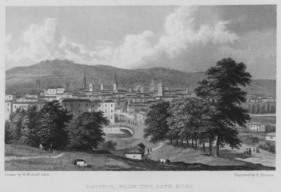 Bristol, fra Bath Road (gravering) av William (after) Westall
