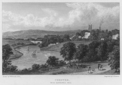 Chester, fra Barrelwell Hill (gravering) av William (after) Westall