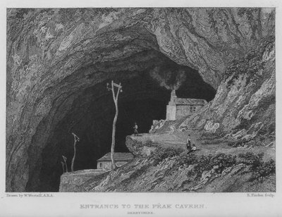 Inngang til Peak Cavern, Derbyshire (gravering) av William (after) Westall