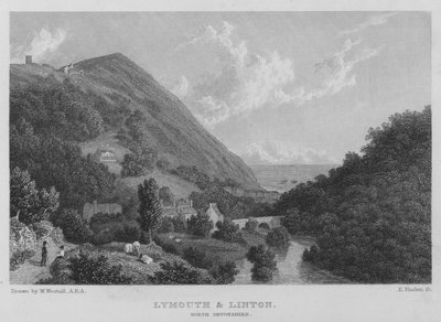 Lynmouth og Linton, North Devonshire (gravering) av William (after) Westall