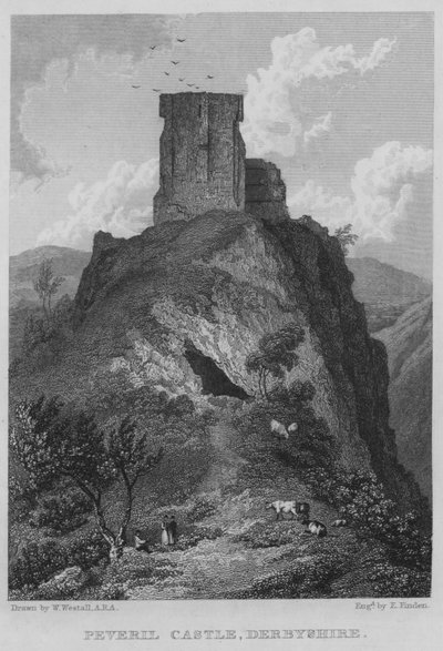 Peveril Castle, Derbyshire (gravering) av William (after) Westall