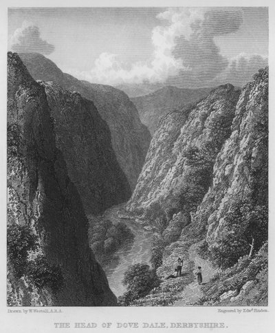 The Head of Dove Dale, Derbyshire (gravering) av William (after) Westall