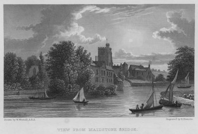Utsikt fra Maidstone Bridge (gravering) av William (after) Westall