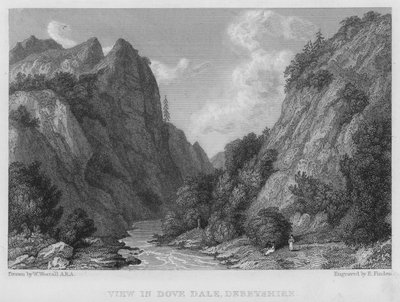 Utsikt i Dove Dale, Derbyshire (gravering) av William (after) Westall