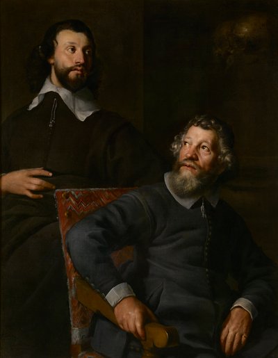 Portrett av to herrer, kalt Nicholas Stone og hans sønn (olje på lerret) av William (attr. to) Dobson