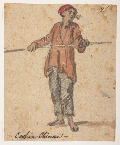 26' Cochin Chinese, ' fra et album med 372 tegninger av landskap, kystlinjer, kostymer og hverdagsliv laget under Lord Macartneys ambassade til keiseren av Kina, mellom 1792 og 1794 (blyant og akvarell på papir) av William Alexander
