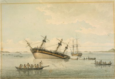 The Discovery on the rocks, Queen Charlotte's Sound av William Alexander