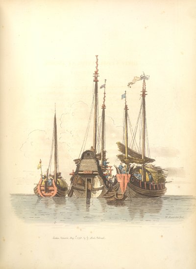 Tre fartøyer ligger for anker av William Alexander