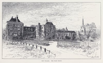 Ely Palace, hovedfronten (gravering) av William Alexander Ansted