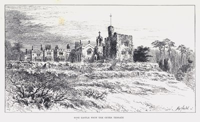 Rose Castle fra den ytre terrassen (gravering) av William Alexander Ansted