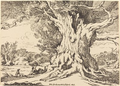 Hviler, menn og hunder under et stort tre av William Alfred Delamotte