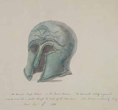 Gammel messinghjelm fra British Museum, Holborn, London, 1784 av William Angus