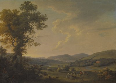 Landskap med Haymakers og en fjern utsikt over et georgisk hus av William Ashford