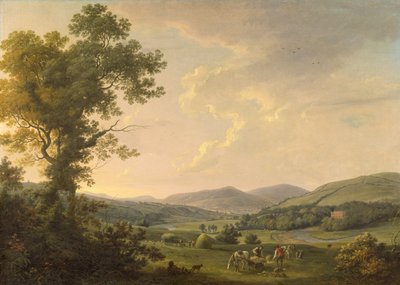 Landskap med Haymakers and a Distant View of a Georgian House, ca. 1780 (olje på lerret) av William Ashford