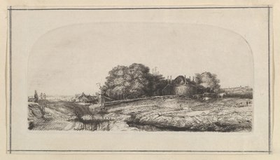 Landskap med en høfjøs og en saueflokk, 1750-1810. av William Baillie