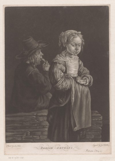 To foreldreløse barn med et stykke brød Parish Orphans (tittel på objekt) av William Baillie