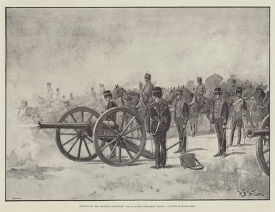 Åpning av Imperial Institute, Royal Horse Artillery avfyrer en salutt i Hyde Park av William Barnes Wollen
