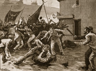 Rioting in Belfast, 1886, illustrasjon fra 
